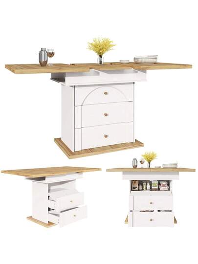 Telescopic Dining Tafel (110 140*80cm), Folding Kitchen People, Extendable Table, Space Saving Living Room, Three Shelves, Zwart view 7