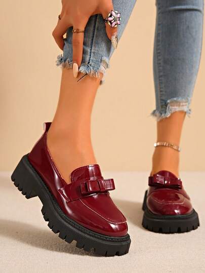 New Women's Casual Shoes, Lightweight Soft-Sole Plus Size Shoes, Women's Breathable Fashion Shoes, Elastic Slip-On , Suitable For Spring, Summer, Autumn, Winter, Punk Style Bow,Loafers