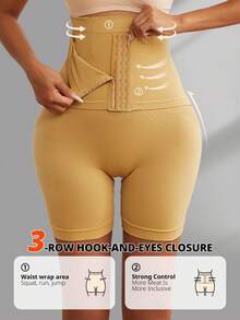 Women Seamless High Waist Waist Trainer Shorts Faja Girdle Shapewear Hook-And-Eyes Closure Body Shaper Panties Waist Cincher Thighs Control Underwear - Apricot - View 5