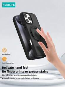 KOOLIFE 1pc 360° Rotating Bracket Large Hole Pivot Shell, Compatible With Iphone 17ro With Magnetic Charging, 2.5mm Backplate, PC+TPU Material, Skin-Friendly Matte, Raised Camera Lens Anti-Drop - Black - View 3