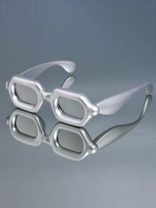 1pc New Retro Classic Thick Frame Small Frame Rectangular Y2K Fashion Glasses For Women And Men Punk Personalized Hip-Hop Festival Party Street Shot Catwalk Fashion Glasses - Multicolor - View 11