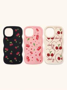 White Pink Black Milky White Creative Wavy Texture 3pcs Cherry Pattern Shockproof Phone Cases Fashion Phone Cases Compatible With IPhone & Galaxy Phones Spring Gift Case,International Version, Not The Domestic Version - Multicolor - View 20