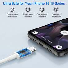 USB-C 数据线，支持 100W 快充，超长 USB-C 转 USB-C 数据线，Type-C 充电器，兼容 17/16 Pro Max/15、iPad Pro/Air、Galaxy S25/S24 Ultra/S23，白色，兼容 - 彩色 - 查看 6