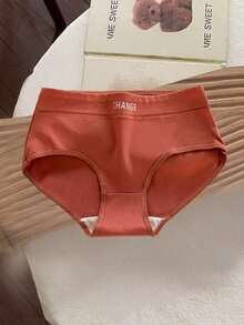 6 piezas de bragas triangulares para mujer, cómodas bragas de cintura media con diseño de letras de unicolor, sin costuras - Multicolor - Ver 6