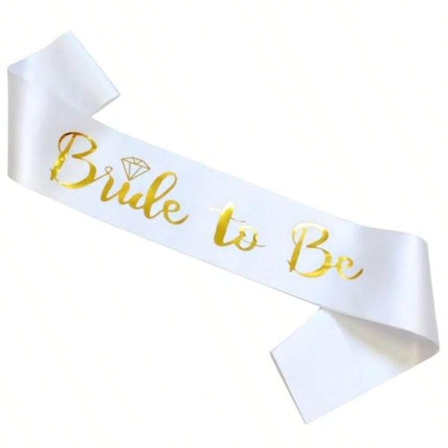 Bride To Be Sash For Women Bachelorette Party Supplies White Satin Sash With Gold Foil Lettering Bridal Shower Engagement Party Decorations And Gifts 1 Pcs - 白色 - 查看 1