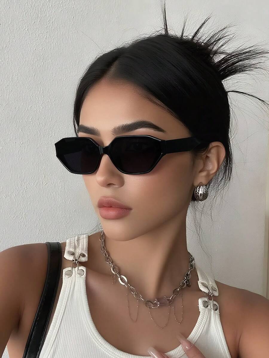 Women's & Men's Retro Rectangular Black Fashion Glasses - Classic Sunglasses, Ideal For Outdoor Travel, Beach, Vacation, Daily Wear, Summer UV Protection & Driving - màu đen - Xem 1