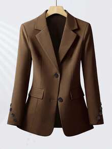 Women's Elegant Single Button Commuter Blazer - Chocolate Brown - View 3
