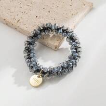 1PC Metal Round Letter Hair Tie High-End Simple Elegant Versatile Beaded High Elasticity Ponytail Hair Accessory Fashion Party Daily Casual Home Use Family And Friends - Màu xanh nhạt - Xem 13