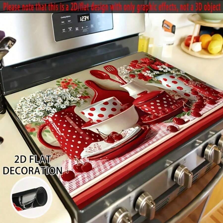 1pc Red Polka Dot Stove Protector - Non-Slip Kitchen Appliance Cover, Fits Electric/Oven/Stove, Multipurpose Washer/Dryer Mat & Mouse Pad, Easy-Clean Surface (28.3x20.5in) - Decorative Kitchen Decor, Playful Design, Sturdy Construction - 52公分*72公分/20.47吋*28.35英寸 - 查看 1