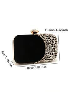 Bolso de mano para con asa de metal, bolso de noche con diamantes, bolso de mano dorado para boda, bolso de hombro con cadena, bolso pequeño - Negro - Ver 3