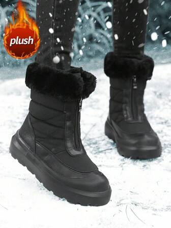 Women's Snow Boots, New Autumn/Winter High-Top Mid-Calf Lace-Up Comfortable Thick-Soled Non-Slip Durable Solid Black Ankle Boots, Suitable For Young Women, Fashionable Outdoor Hiking Trekking, Warm And Waterproof