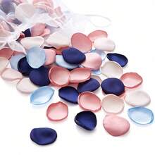 Suministros para bodas, pétalos falsos, decoración de la sala de bodas, pétalos espolvoreados a mano, simulación de confesión y propuesta de San Valentín, pétalos de rosa - Rosa + Azul - Ver 2