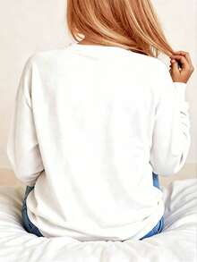 Sudadera con cuello redondo con estampado animal, casual para otoño/invierno - Blanco - Ver 2