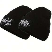 1pc/2pcs Gothic Style Men Scar Embroidery Knit Beanie, Women Fashion Street Ski Hat, Warm Versatile Windproof Loose Outdoor Cycling Oversized Cap, All Season Pom Pom Hat, New Year Warm Knit Hat, Suitable, Halloween, New Year Holiday Parties.Gothic Knit Hat Is An Excellent Holiday Friends, Family And Colleagues. - 彩色 - 查看 9