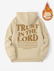 男士休闲连帽衫，印有信仰与励志图案，适合秋冬季节，长袖上衣 - 杏色 - 查看 4