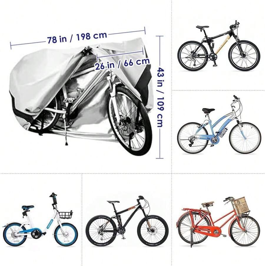 WOTOW Funda para Bicicleta Exterior Impermeable, Cubre Bicicleta 210T Resistente Lluvia UV Polvo Viento Material Antidesgarro Cubierta de Almacenamiento para Bicicletas Montaña Carretera (Negro) - Negro - Ver 1