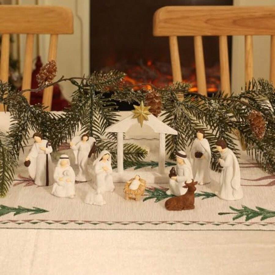 DMEETYAMOR Nativity Sets For Christmas Indoor Set Of 11 Resin Nativity Scene Figurines Set For Christmas Decor Christmas Decorations Indoor For Home Table Mantle Kitchen Shelf - 如圖 - 查看 1