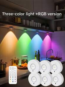 Bộ 6 đèn LED/3 đèn LED/1 đèn LED tủ, đèn ngủ tròn đổi màu RGB, đèn chiếu LED có điều khiển từ xa, đèn tủ chạy bằng pin, thích hợp cho tủ quần áo, tường phòng ngủ, tủ, hành lang. - trắng - Xem 3