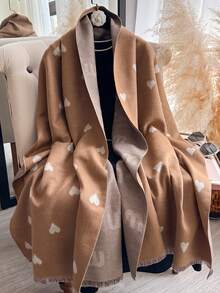 1 pieza Chal/Bufanda de cachemira sintética multicolor con patrón de corazón de patchwork, versátil y apto para uso diario, grueso y cálido