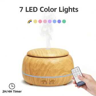 1个300毫升USB便携式迷你香薰超声波精油扩散器，带加湿功能，精油香薰扩散器设计有自动断电功能（缺水时）和7色氛围灯，带遥控器，适用于家庭、房间、办公室。