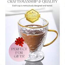 Sister.ly Drinkware tazas de café de vidrio martilladas de doble pared con borde dorado y mango dorado tazas de café de vidrio aisladas juego de 2 12 onzas transparente con dorado - transparentecondorado - Ver 3