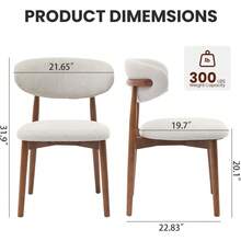 Sillas de comedor de madera Conjunto de 2, silla de comedor tapizada de tela moderna de mediados del siglo, sillas laterales de cocina de granja con patas de madera para comedor de cocina, beige - Beis - Ver 2