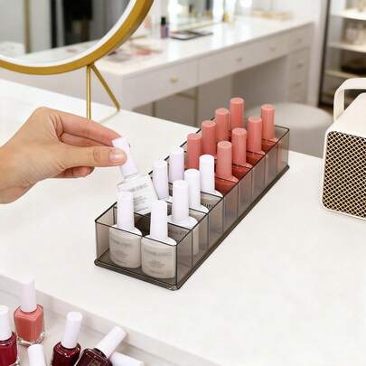 1pc/2pcs 8-Grid Acrylic Nail Polish Storage Box, Makeup Organizer Container Suitable For Nail Polish, Gel Polish, Nail Rhinestones, Nail Art Decorations, Nail Tools, Ideal For Nail Salon Desktop Organization, Travel, Outdoor Use, Makeup Room Decor,Makeup Bag,Travel Essential