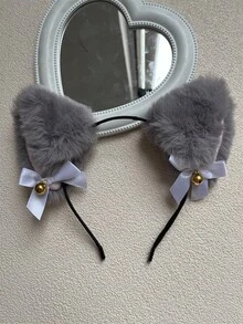 1个女士毛绒可爱蝴蝶结猫耳发箍，性感猫耳发圈 - 彩色 - 查看 4