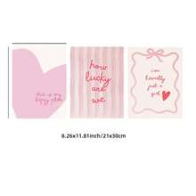 1/3件套无框粉色细条纹爱心海报套装，条纹学院风墙面艺术，爱心图案，少女可爱粉彩印花帆布画，适用于卧室、宿舍、客厅等房间装饰，趣味海报，房间装饰，卧室墙面装饰画，粉彩爱心套装，条纹艺术，学院风少女系列 - 彩色 - 查看 15