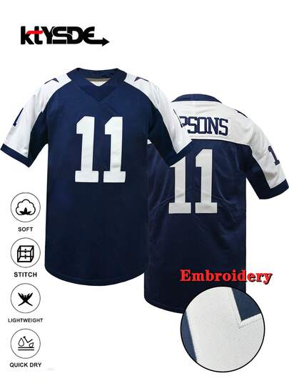 KTYSDE Men's #11 American Football Jersey, Classic Embroidered Patchwork Design Thanksgiving Series Jersey, Loose V-Neck Short Sleeve Pullover T-Shirt, Football Sportswear Top