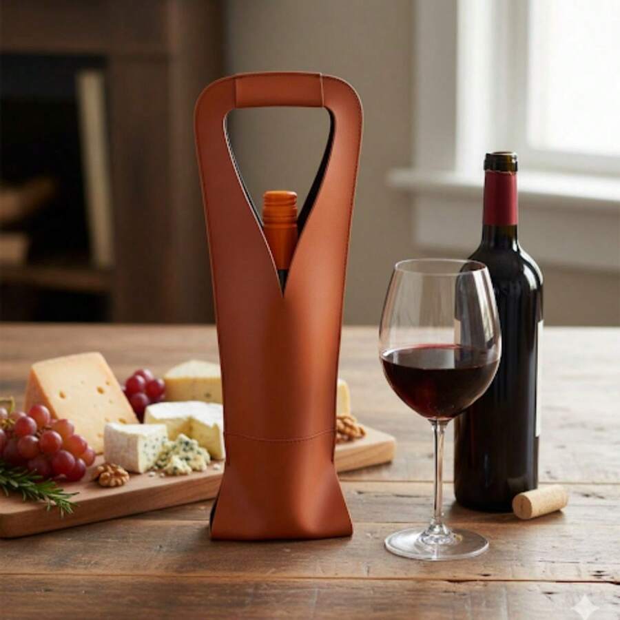 Porta Vinho Couro Ecologico Resistente Produto Diferenciado Elegante Top - Caramelo - Visão 1