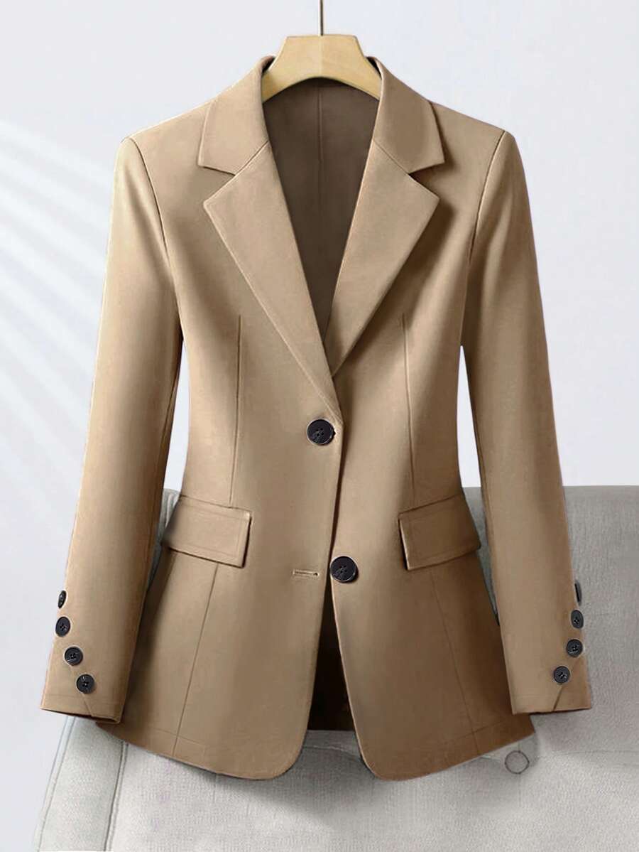 Women's Elegant Single-Button Commuter Blazer - Khaki - View 1