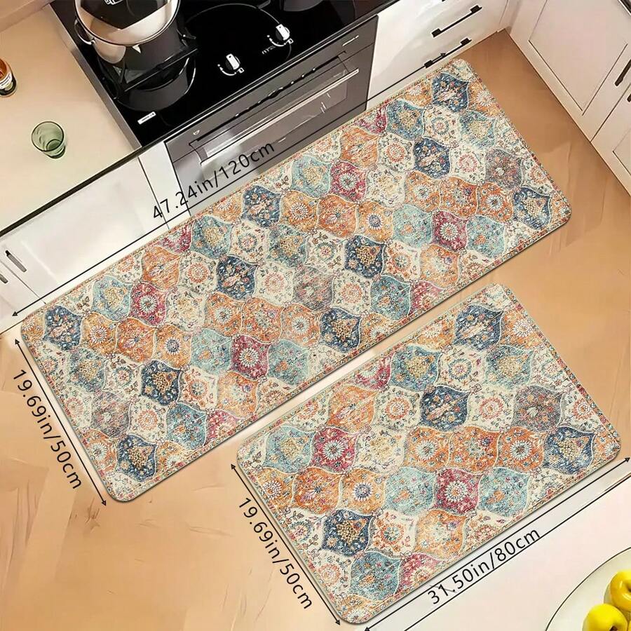 1pc Bohemian Style Moroccan Soft Memory Foam Water Absorbent Non-Slip Mat, Dirt-Resistant Non-Slip Kitchen/Living Room/Bedroom/Bathroom Decorative Floor Mat - Multicolor - View 1