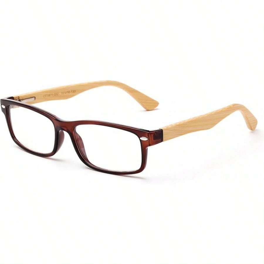 Lens Rectangle Frame Non Prescription Glasses - Fashion - 棕色竹子 - 查看 1