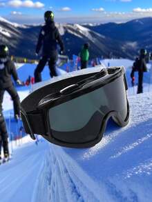 1pc Extra Large Ski Goggles With White/Black/Silver Coated Reflective Polycarbonate Anti-Explosion Lenses, Protective Strap With 4 Breathable Vents, Outdoor Sandproof Eye Mask, Windproof Face Mask For Skiing, Snowboarding, Motorcycle Riding, Adjustable Buckle Frame, Silicone Protection, Multi-Season Windproof And Dustproof, Comes With Anti-Fog Cloth - Black - View 6