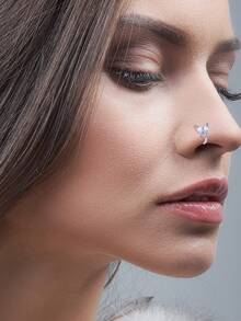 12 PCS Nose Rings Stud L Shape Nose Rings Cubic Zirconia Butterfly Flower Eye Moon Crown Heart Lightning Shape Nose Studs Piercing Jewelry For Women Men 20G Silver Tone