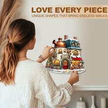 1件圣诞咖啡馆木制拼图，不对称动物造型木制拼图玩具，独特派对游戏礼物，装饰艺术拼图，桌面魔法拼图，创意儿童益智拼图，节日礼物，成人木制拼图，圣诞节，新年，生日礼物（2D拼图） - 彩色 - 查看 9