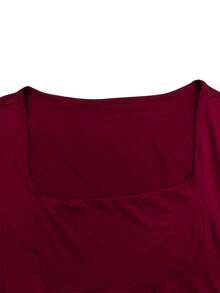 性感甜心领长袖修身迷你连衣裙，春夏新款优雅 - 酒紅色 - 查看 6