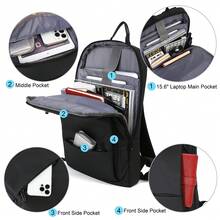 Business Slim Backpack For Men Women 15.6 Inch Water Resistant Laptop Backpack With USB Charger Computer Notebooks Lightweight Small Backpacks For School/Travel/Business/Work/College Bag - màu đen - Xem 3