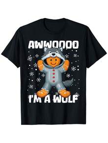 Camiseta navideña "Soy un lobo" para hombres y mujeres, 100% tela suave y transpirable, diseño de lobo y copo de nieve con botas rojas, lavable a máquina, atuendo de fiesta, ropa casual para todas las estaciones, regalo divertido de Navidad para hombres y mujeres - Negro - Ver 10