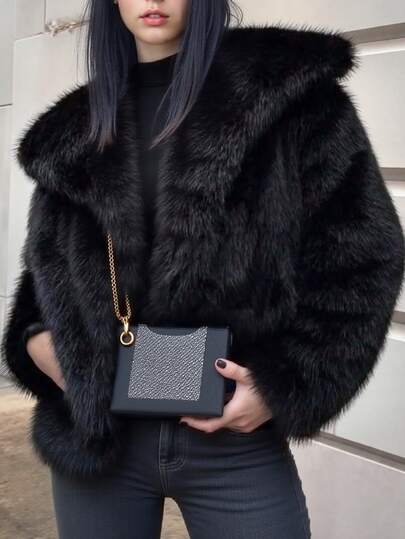 Seelio Outono/Inverno Novo Grosso Gola de Pele Sintética Forrado de Pele Sintética Comprimento Médio Casaco de Pele da Moda