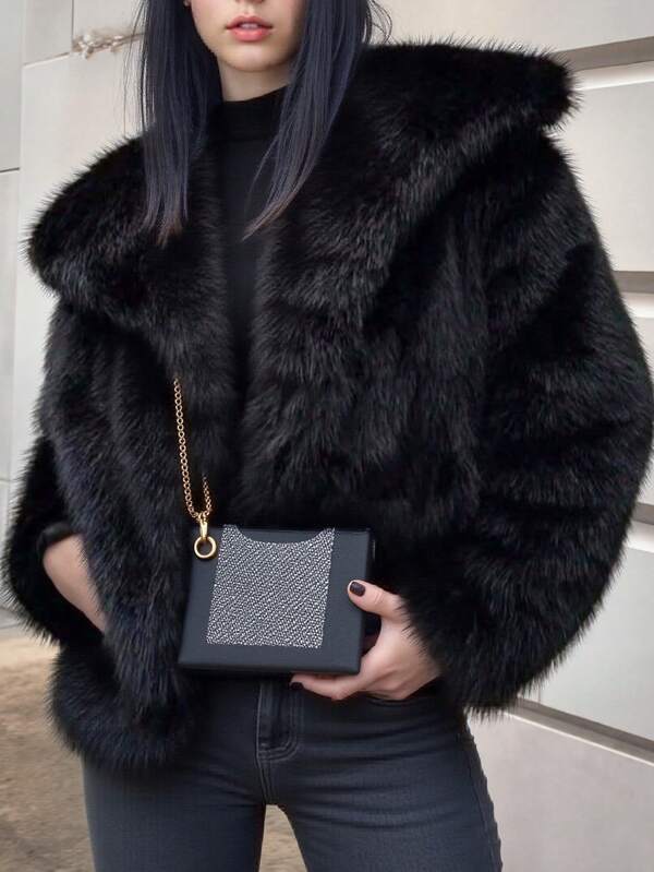 Seelio Autumn/Winter New Thick Faux Fur Collar Faux Fur Lined Mid-Length Fashionable Fur Coat