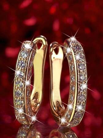 1 Çift Şık Bakır Taşlı Süslemeli Küpe