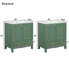 wavesloop 60" Bathroom Vanity Set With Double Vanities (Separate), Double Ceramic Sinks, Storage Shelf, And Divided Drawers (Mirror Not Included)– Modern Bathroom Solution For Spacious Bathrooms - 綠色 - 查看 6