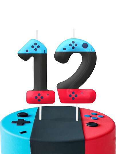 游戏手柄图案 0-9 数字生日主题周年纪念庆祝派对蛋糕装饰蜡烛