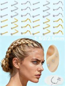 鼻钉：8 件装 20G 金/银 316L 医用级不锈钢鼻钉，低过敏性螺旋式鼻钉，男女通用，镶嵌透明立方氧化锆