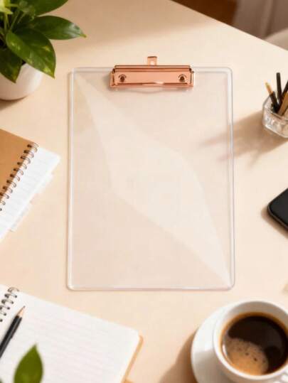 1pc Acrylic A4/A5 Size Transparent Writing Board With Fine Clip, Suitable For Office And School Supplies