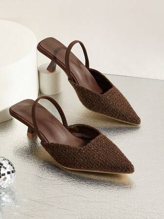 2024 Dam Nya Mode Eleganta Backstrap Niche Platta Skor (Asymmetriskt Skärande Ovandel), Kitten Heels