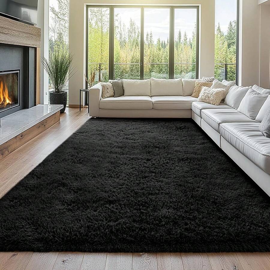 Festival Thanksgiving Christmas Decor Home Rug Living Room 8x10 Black Area Rugs For Living Room  Bedroom Large Men Room Carpet Fluffy Furry Shag Aesthetic Plush High Pile Floor Rug For Nursery Kids Room Dorm Home Decor - 黑色 - 查看 1