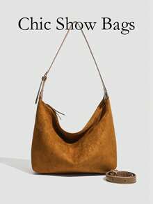 韩版秋冬麂皮单肩水桶包手提斜挎包女包，适合女性日常通勤，适合各种场合及节日送礼 - 棕色 - 查看 1